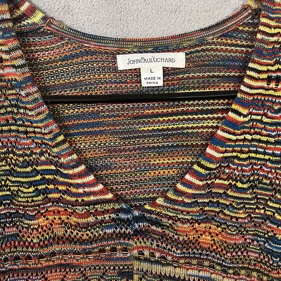 JOHN PAUL RICHARD Knit Tunic Top Autumn Colors Womens Sz L V-neck Long Sleeve - Picture 4 of 10
